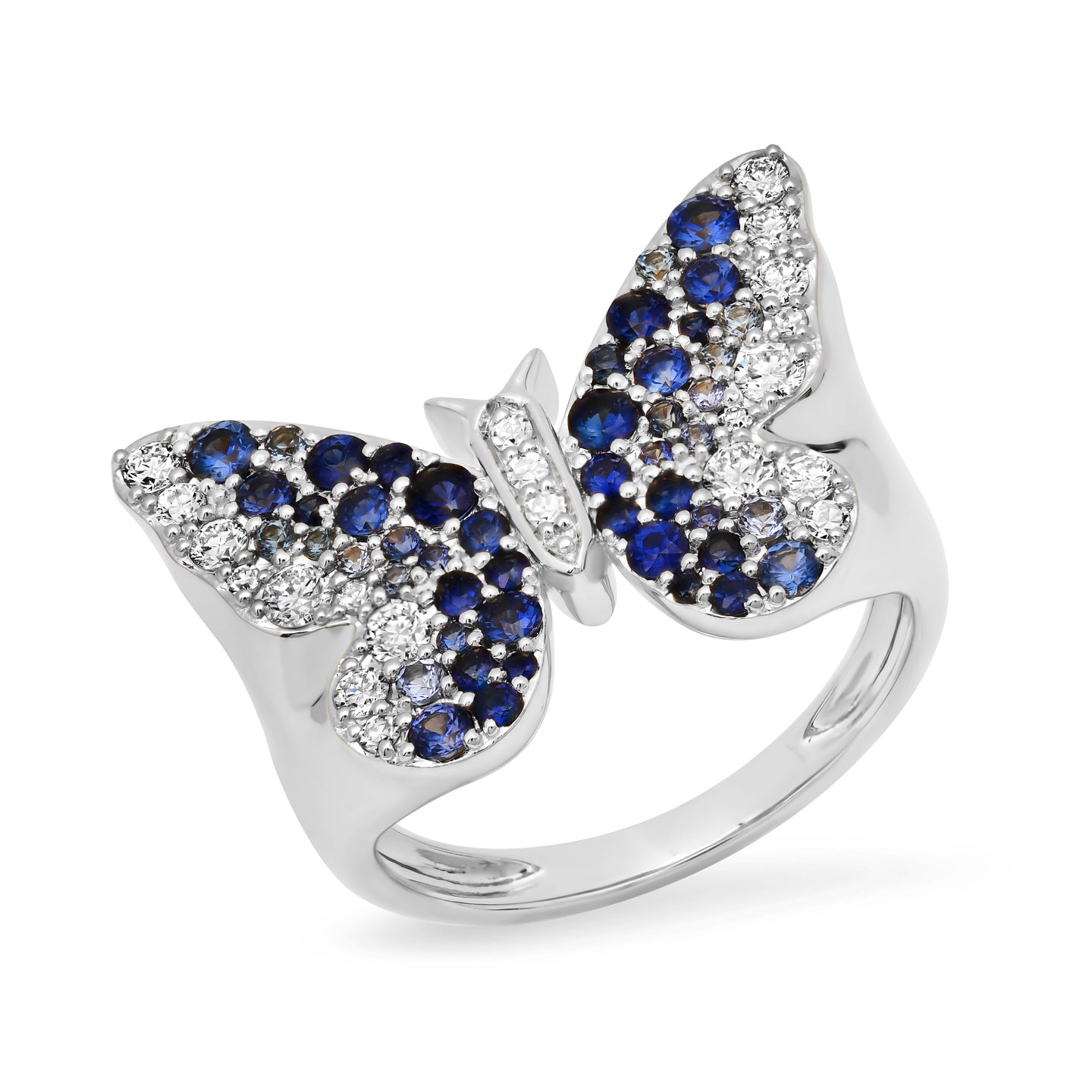 14k White Gold Blue and Diamond Ombré Butterfly Signet Ring